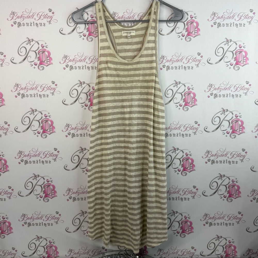 Community Aritzia dress stripes 100% Linen Striped Tank  tan beige cream white